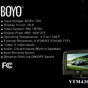 Boyo Vision VTM4302 4.3" Standalone Rear View Color Monitor